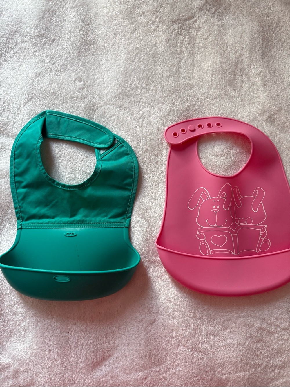 Teal and Pink Baby Bib Set with Catch Pockets - Brand: